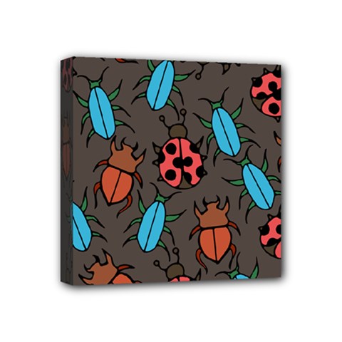 Beetles And Ladybug Pattern Bug Lover  Mini Canvas 4  X 4  by BubbSnugg