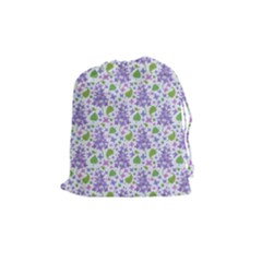 Liliac Flowers And Leaves Pattern Drawstring Pouches (medium)  by TastefulDesigns