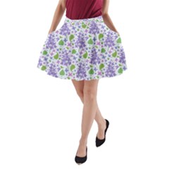 Liliac Flowers And Leaves Pattern A-line Pocket Skirt by TastefulDesigns