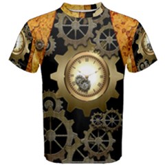 Steampunk Golden Design With Clocks And Gears Men s Cotton Tee by FantasyWorld7