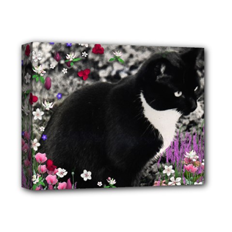 Freckles In Flowers Ii, Black White Tux Cat Deluxe Canvas 14  X 11  by DianeClancy