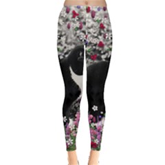 Freckles In Flowers Ii, Black White Tux Cat Leggings 