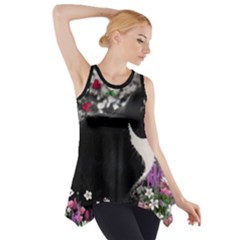 Freckles In Flowers Ii, Black White Tux Cat Side Drop Tank Tunic