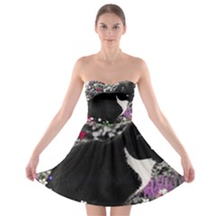 Freckles In Flowers Ii, Black White Tux Cat Strapless Dresses