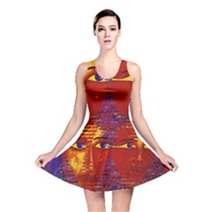 Conundrum Iii, Abstract Purple & Orange Goddess Reversible Skater Dress by DianeClancy