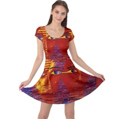 Conundrum Iii, Abstract Purple & Orange Goddess Cap Sleeve Dresses by DianeClancy