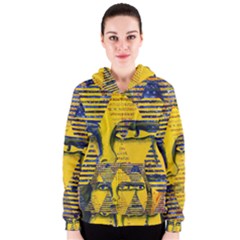 Conundrum II, Abstract Golden & Sapphire Goddess Women s Zipper Hoodie