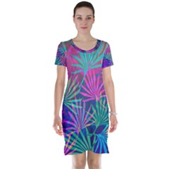 Colored Palm Leaves Background Short Sleeve Nightdress