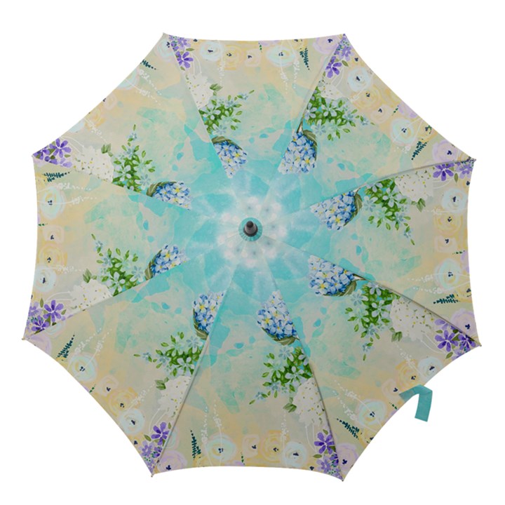 Watercolor Fresh Flowery Background Hook Handle Umbrellas (Large)