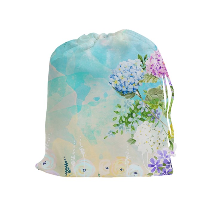 Watercolor Fresh Flowery Background Drawstring Pouches (Extra Large)