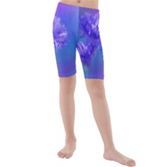 Purple Cornflower Floral  Kid s Mid Length Swim Shorts