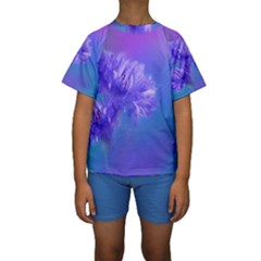 Purple Cornflower Floral  Kid s Short Sleeve Swimwear