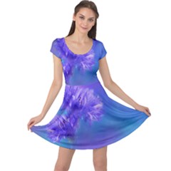 Purple Cornflower Floral  Cap Sleeve Dresses