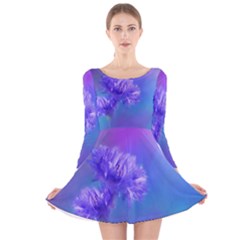 Purple Cornflower Floral  Long Sleeve Velvet Skater Dress