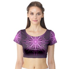 Pink Kaleidoscope Flower Mandala Art Short Sleeve Crop Top (tight Fit)