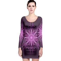 Pink Kaleidoscope Flower Mandala Art Long Sleeve Bodycon Dress