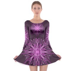 Pink Kaleidoscope Flower Mandala Art Long Sleeve Skater Dress