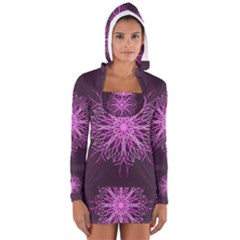 Pink Kaleidoscope Flower Mandala Art Women s Long Sleeve Hooded T-shirt