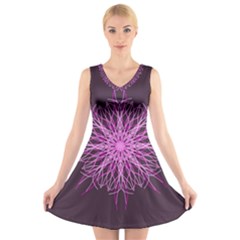 Pink Kaleidoscope Flower Mandala Art V-neck Sleeveless Skater Dress