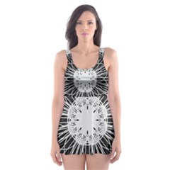 Black And White Flower Mandala Art Kaleidoscope Skater Dress Swimsuit by yoursparklingshop