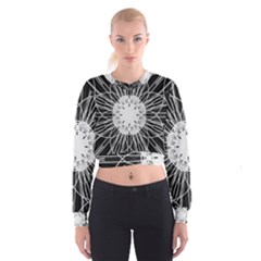 Black And White Flower Mandala Art Kaleidoscope Women s Cropped Sweatshirt by yoursparklingshop