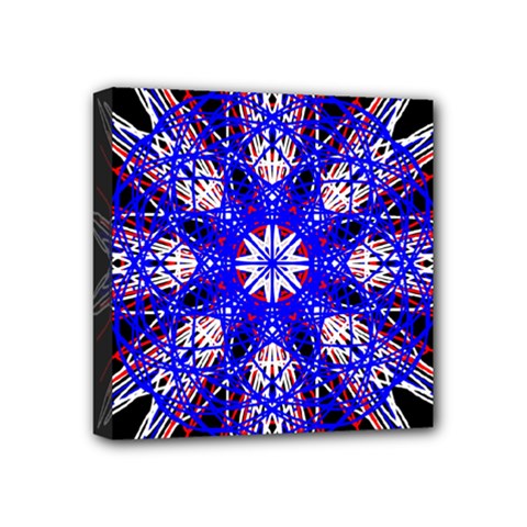 Kaleidoscope Flower Mandala Art Black White Red Blue Mini Canvas 4  X 4 