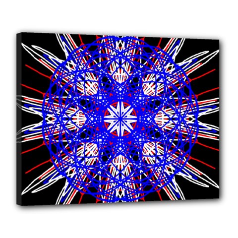 Kaleidoscope Flower Mandala Art Black White Red Blue Canvas 20  X 16 