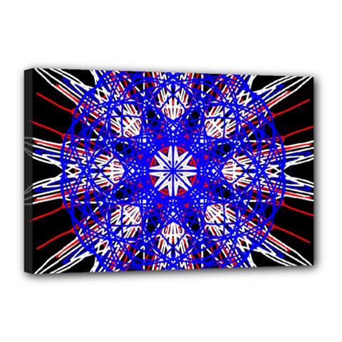 Kaleidoscope Flower Mandala Art Black White Red Blue Canvas 18  X 12 
