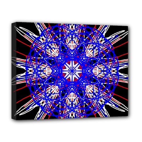 Kaleidoscope Flower Mandala Art Black White Red Blue Deluxe Canvas 20  X 16  