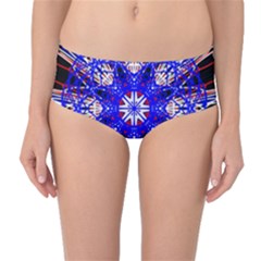 Kaleidoscope Flower Mandala Art Black White Red Blue Mid-waist Bikini Bottoms by yoursparklingshop