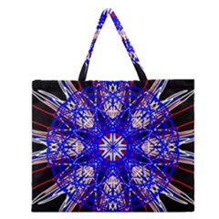 Kaleidoscope Flower Mandala Art Black White Red Blue Zipper Large Tote Bag by yoursparklingshop