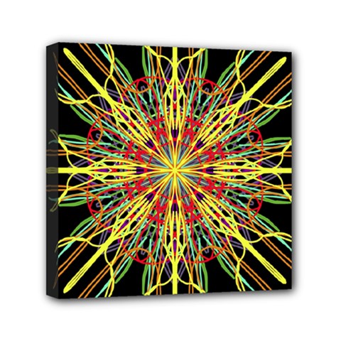 Kaleidoscope Flower Mandala Art Black Yellow Orange Red Mini Canvas 6  X 6 