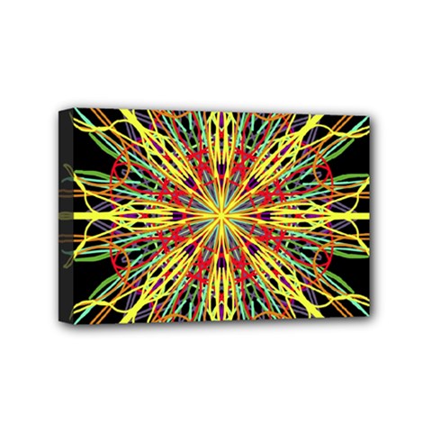 Kaleidoscope Flower Mandala Art Black Yellow Orange Red Mini Canvas 6  X 4 