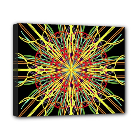 Kaleidoscope Flower Mandala Art Black Yellow Orange Red Canvas 10  X 8 