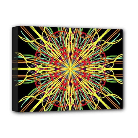 Kaleidoscope Flower Mandala Art Black Yellow Orange Red Deluxe Canvas 16  X 12  