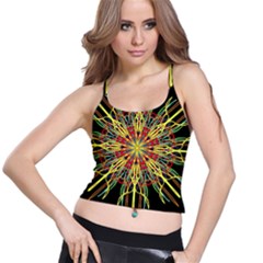 Kaleidoscope Flower Mandala Art Black Yellow Orange Red Spaghetti Strap Bra Top