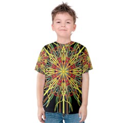 Kaleidoscope Flower Mandala Art Black Yellow Orange Red Kid s Cotton Tee