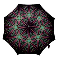 Pink Turquoise Black Star Kaleidoscope Flower Mandala Art Hook Handle Umbrellas (medium) by yoursparklingshop