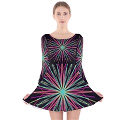 Pink Turquoise Black Star Kaleidoscope Flower Mandala Art Long Sleeve Velvet Skater Dress