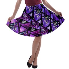  Blue Purple Shattered Glass A-line Skater Skirt