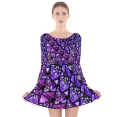  Blue Purple Shattered Glass Long Sleeve Velvet Skater Dress