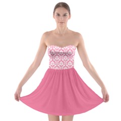 Damask Pattern Pink And White Strapless Dresses by Zandiepants