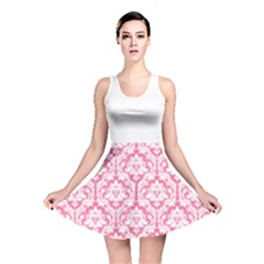 Damask Pattern Pink And White Reversible Skater Dress by Zandiepants