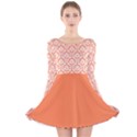 Nectarine Orange Damask Pattern Long Sleeve Velvet Skater Dress View1