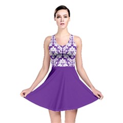 Royal Purple And White Damask Pattern Reversible Skater Dress
