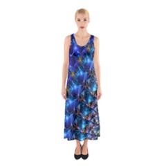 Blue Sunrise Fractal Sleeveless Maxi Dress