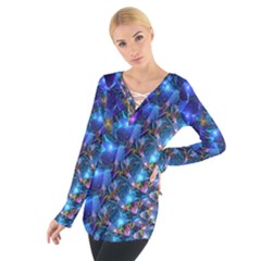 Blue Sunrise Fractal Women s Tie Up Tee