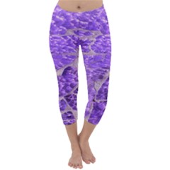 Festive Chic Purple Stone Glitter  Capri Winter Leggings 