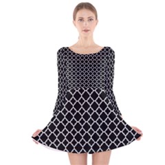 Black White Quatrefoil Classic Pattern Long Sleeve Velvet Skater Dress