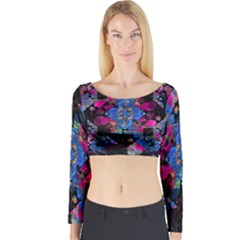 Stylized Geometric Floral Ornate Long Sleeve Crop Top by dflcprintsclothing